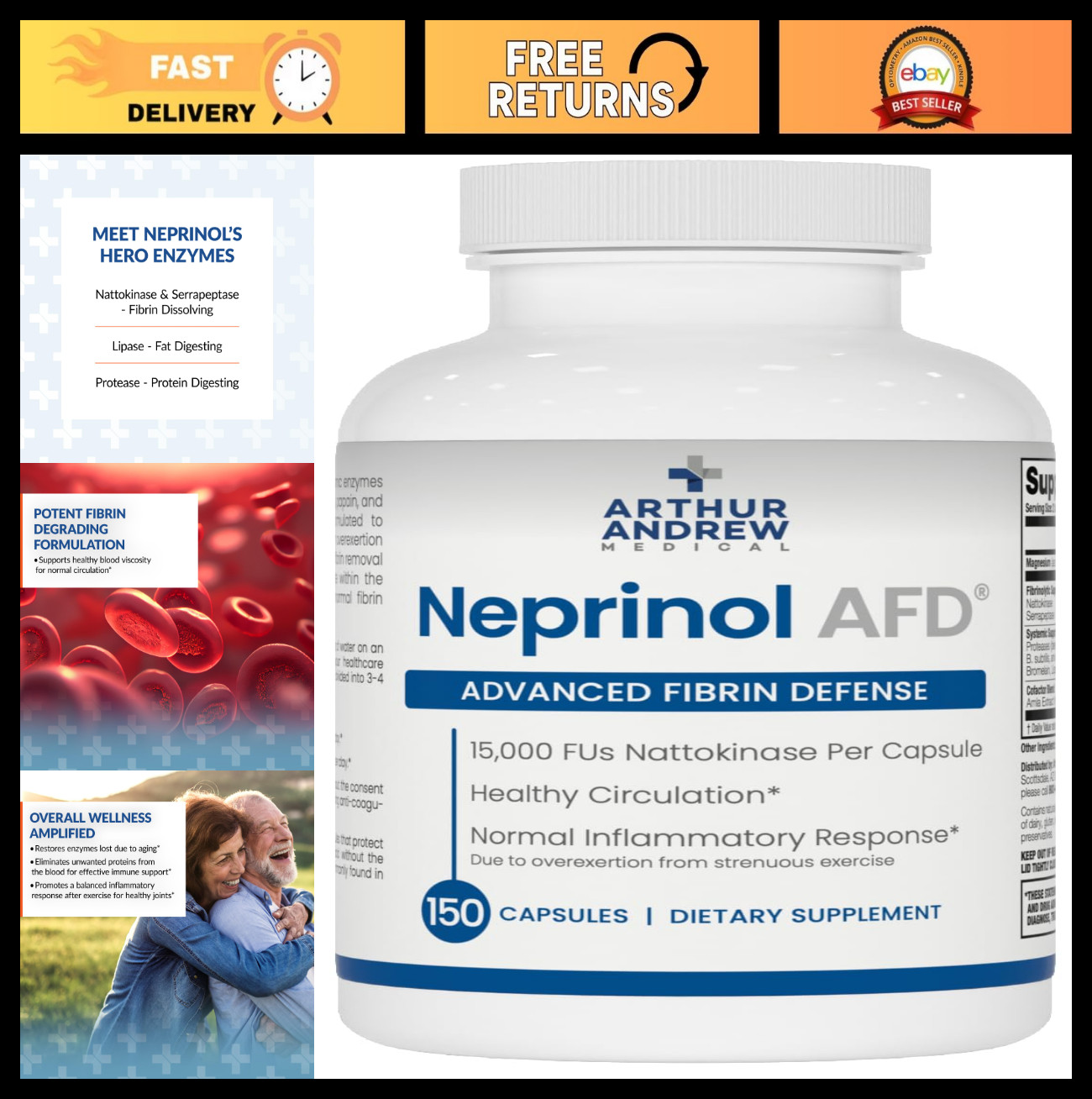 Multi Enzyme Blend with Serrapeptase & Nattokinase, 150 Count – Digestive Suppor