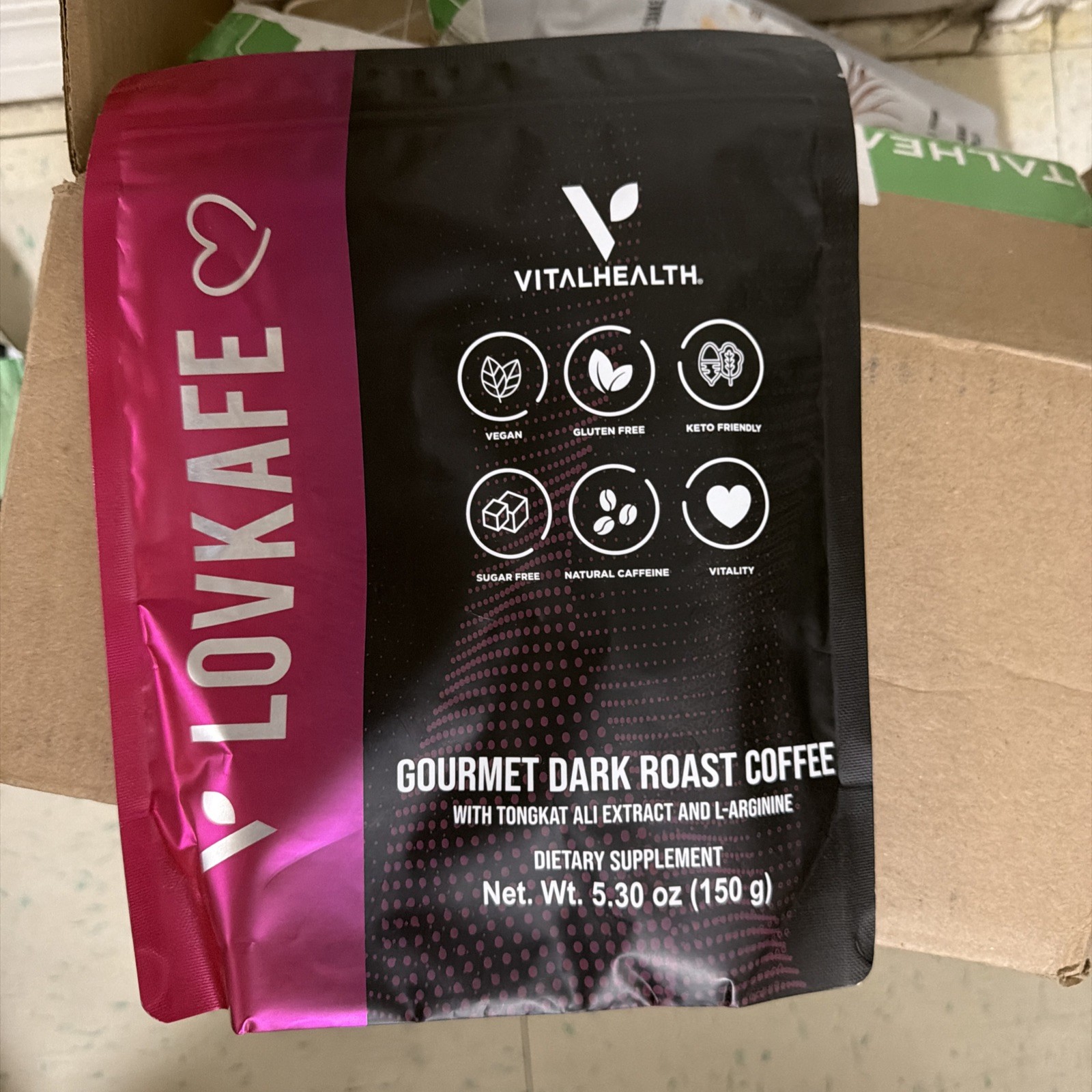 V-LOVKAFE BY VITALHEALTH ,Gourmet Dark Roast Coffee (Dietary Supplement) 5.30oz