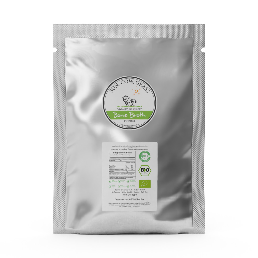 Bone Broth Powder – Pure Protein Organics – Grass-fed (2LB / 907g)