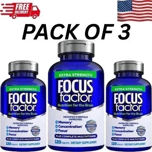 3 Packs Focus Factor Adults Extra Strength- Brain Supplement for Memory- 120 Tab