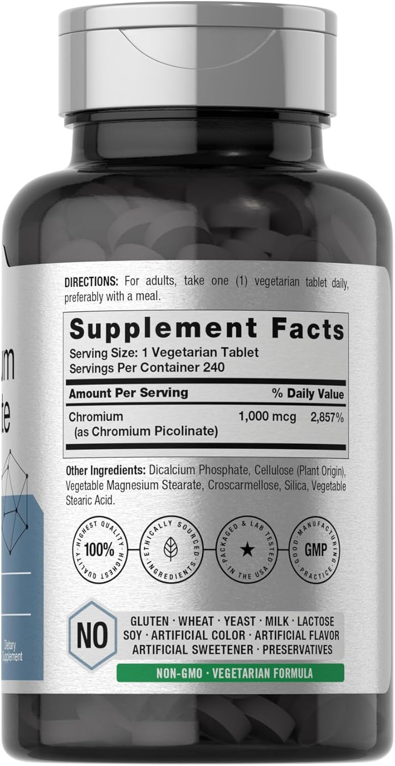 Horbäach Chromium Picolinate 1000Mcg, 240 Tablets, Vegetarian Non-Gmo Supplement