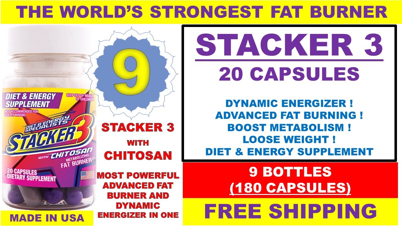 9 STACKER 3 20 CAPSULE Bottle WORLD’S STRONGEST FAT BURNER Weight Loss 180 PILLS