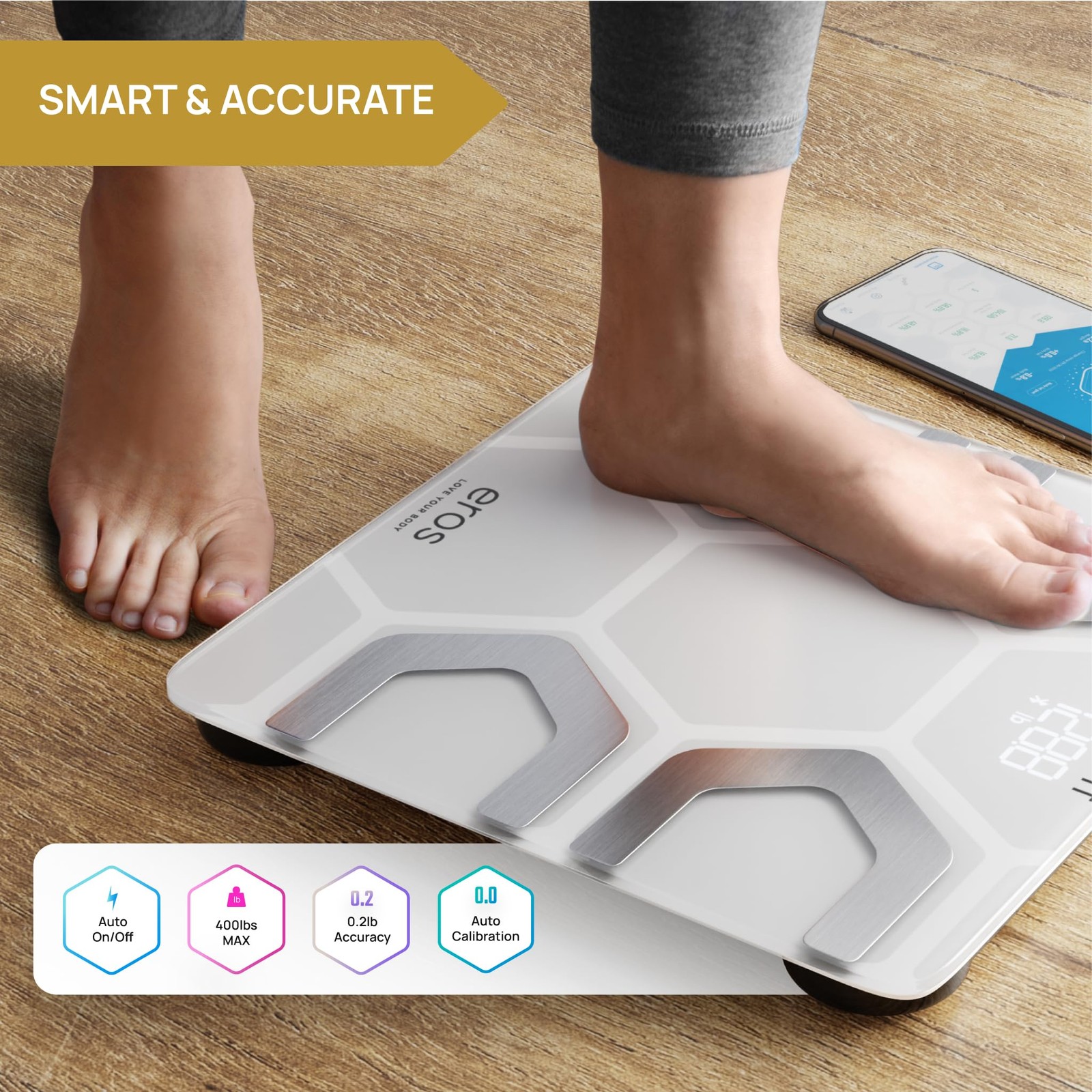 EROS Bluetooth Body Fat Scale Smart BMI Highly Accurate Digital Bathroom Body…