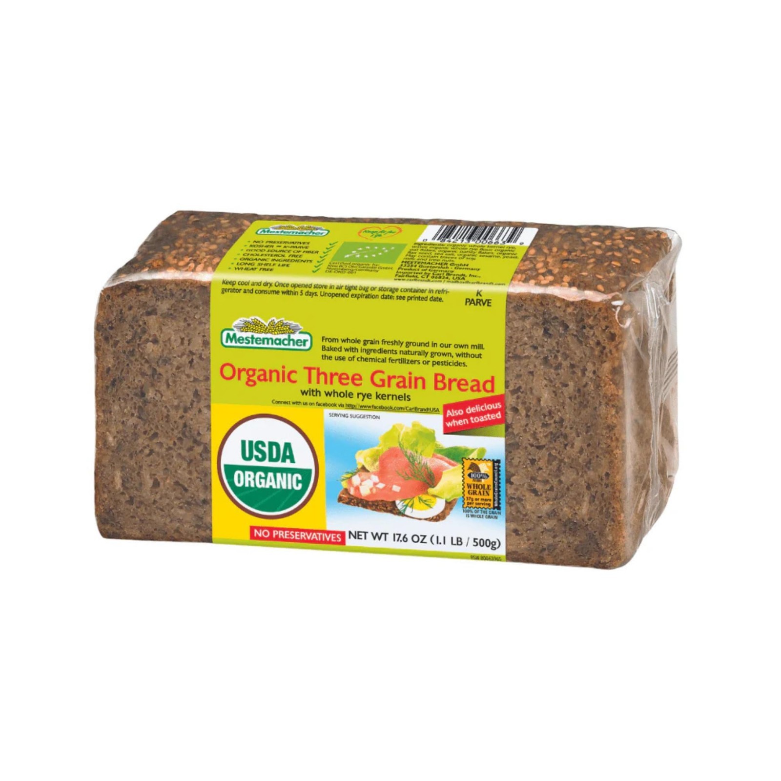 High Fiber Bread Variety Pack – Organic Three Grain, Pumpernickel & Whole Rye, 3
