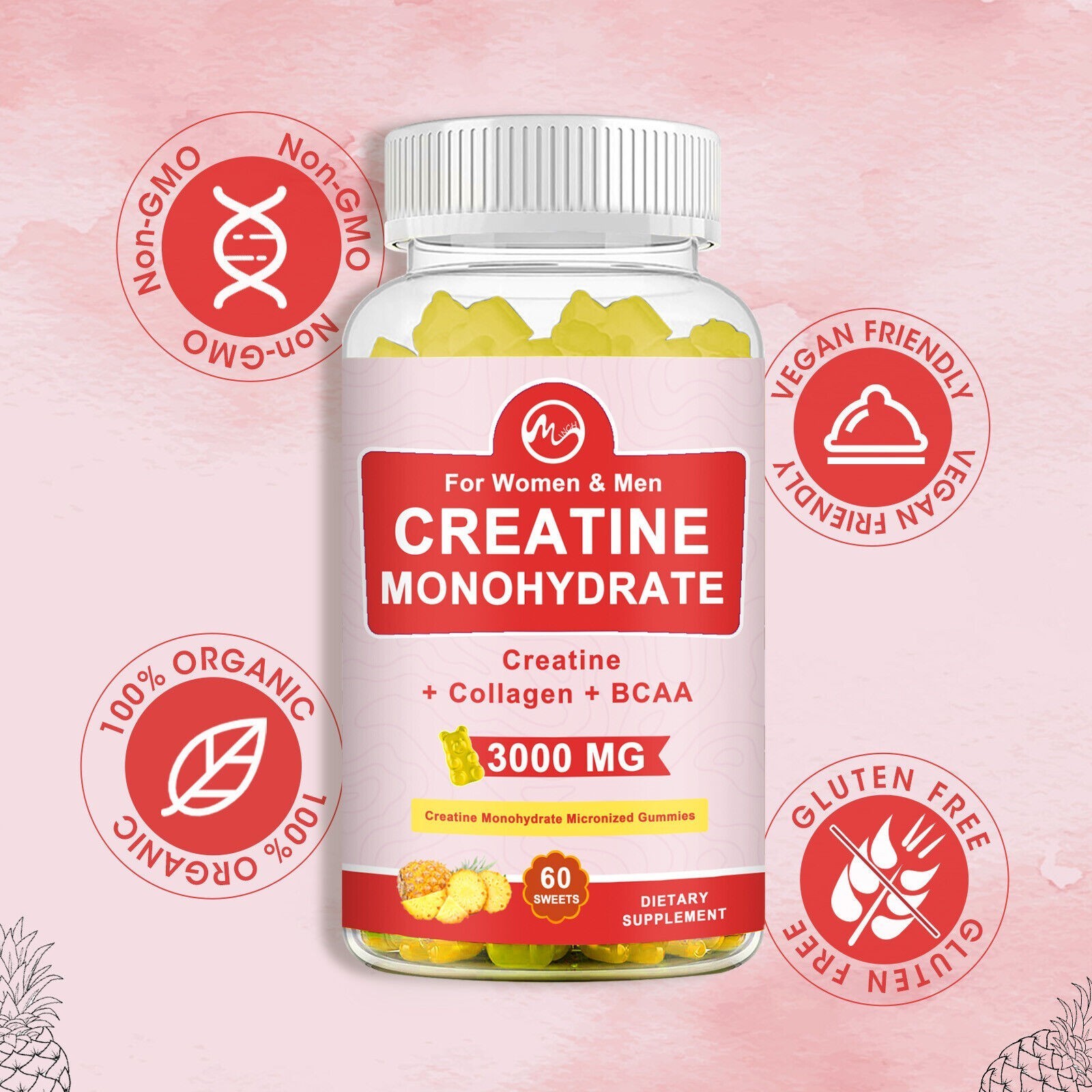 Creatine Monohydrate Gummies – Increase Strength and Build Muscle 1/2/3/5 Bottle