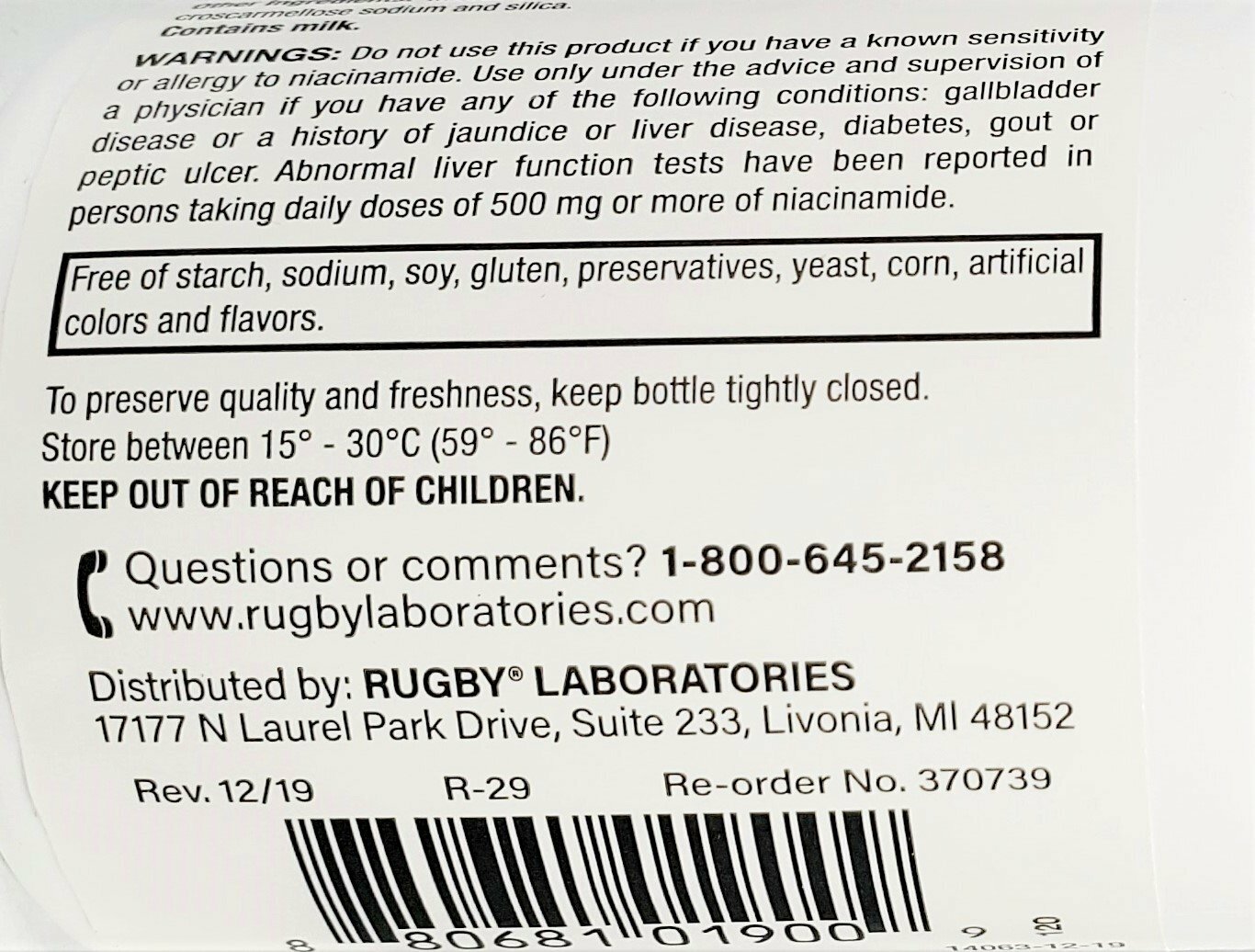 Rugby Niacinamide 500mg 100ct Tablets -Expiration Date 09-2024