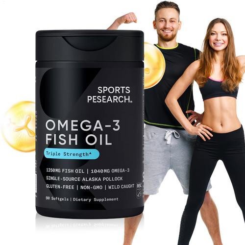 Omega 3 Fish Oil 1250mg Softgels – EPA 690mg &DHA 260mg-Triple potency 90 Count