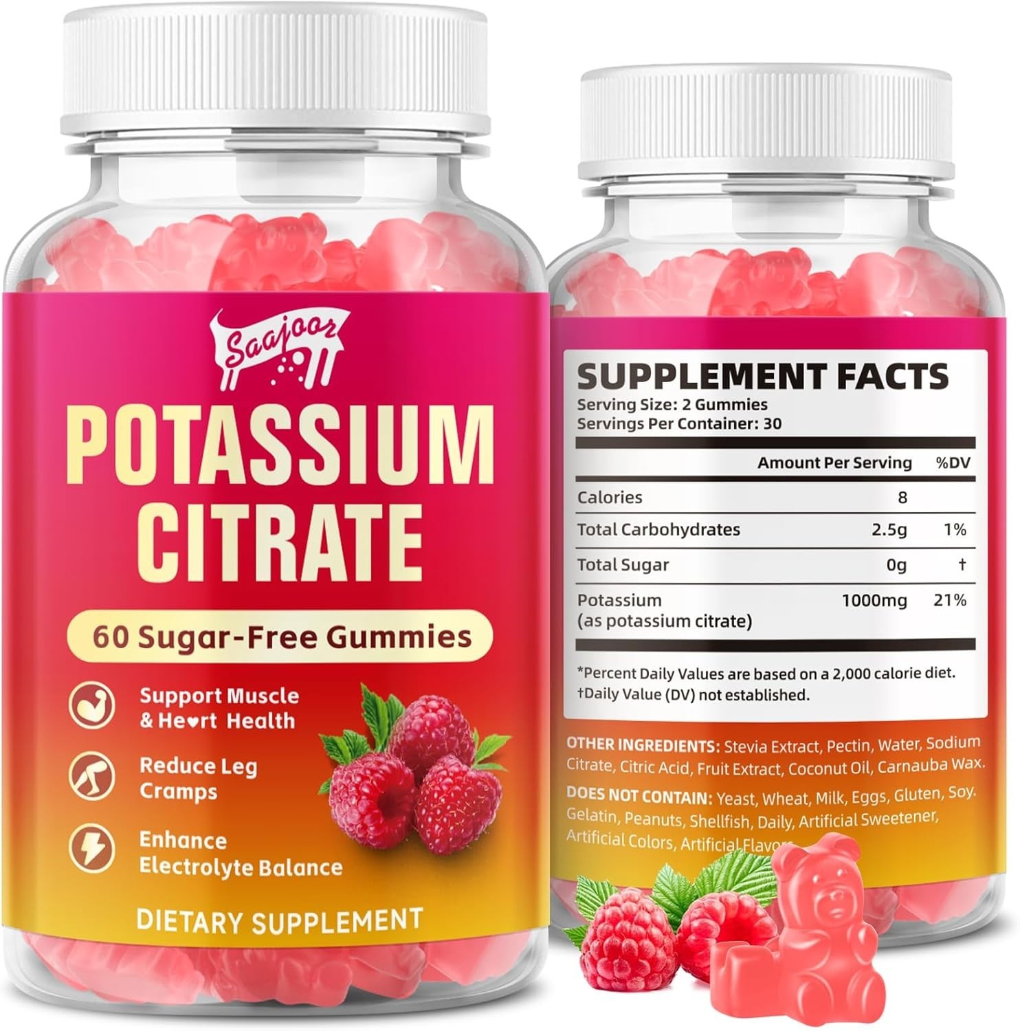 1 Pack Potassium Citrate Gummies 1000Mg, Potassium Supplement for Adults Women &