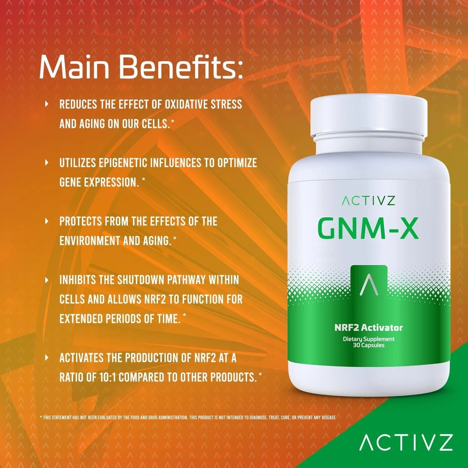 NEW ACTIVZ GNM-X Nrf2 Activator for Genetic Cellular Defense 30 Cap NEW LOGO
