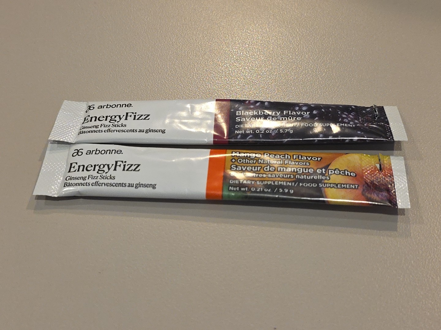 Arbonne Blackberry and Mango Peach Energy Fizz Sticks, Ginseng