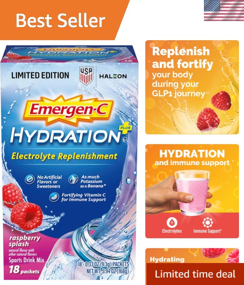On-the-Go Hydration+ Raspberry Electrolyte Powder – 18 Single-Serving Packets