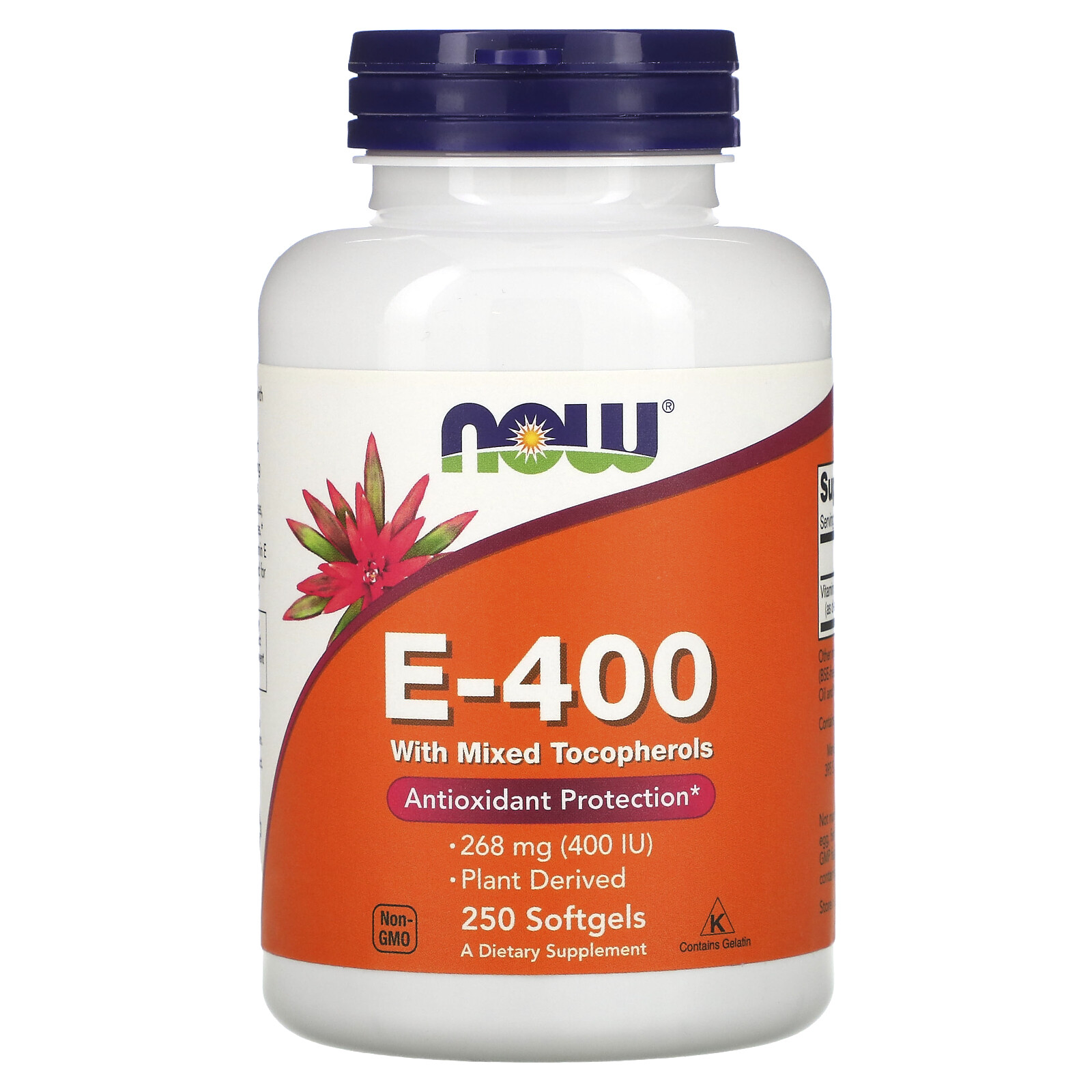 Now Foods Natural E-400 With Mixed Tocopherols 250 Softgels GMP Quality Assured,