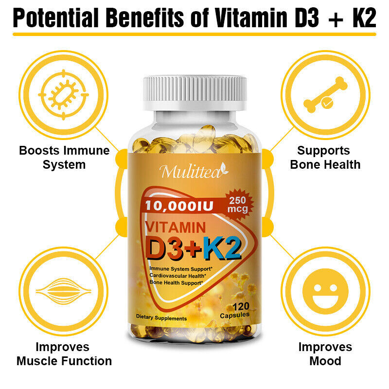 Vitamin D3 K2 Softgels Capsules Vitamin D3 10000 IU + K2 MK7,Bone Immune Support