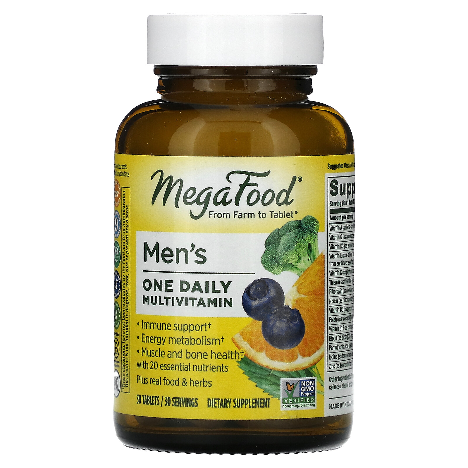 MegaFood Men s One Daily 30 Tablets Dairy-Free, Gluten-Free, Iron-Free,