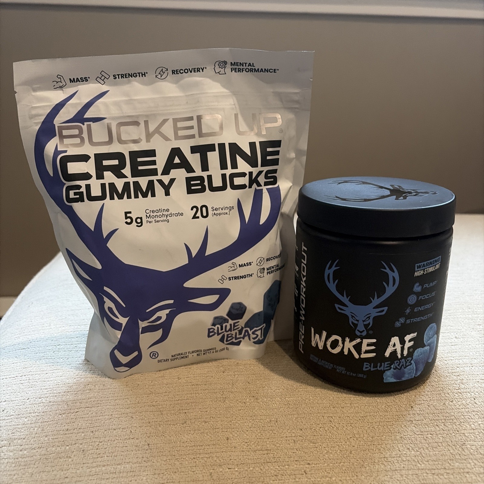 Woke AF ‘Blue Raz’ Pre-workout 12.9 oz / 03/2028 & Creatine Gummy Bundle 06/2027