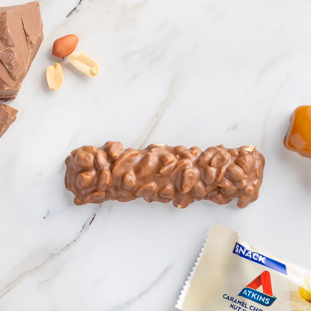 Atkins Snack Bar, Caramel Chocolate Nut Roll, Keto Friendly, 8 Ct (2 Packs)