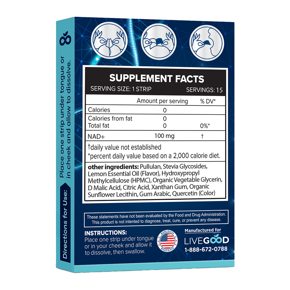 LiveGood NAD+ Supplement Sublingual Strips Cellular Energy Brain Anti-Aging