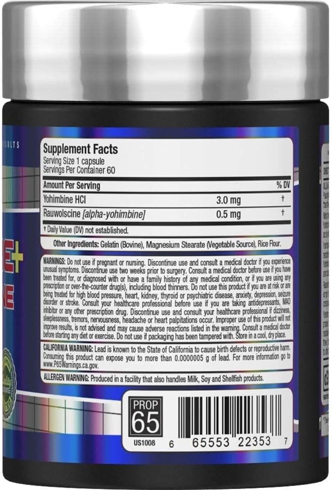 Unflavored Yohimbine + Rauwolscine 60-Count Capsules for Performance & Fat Loss