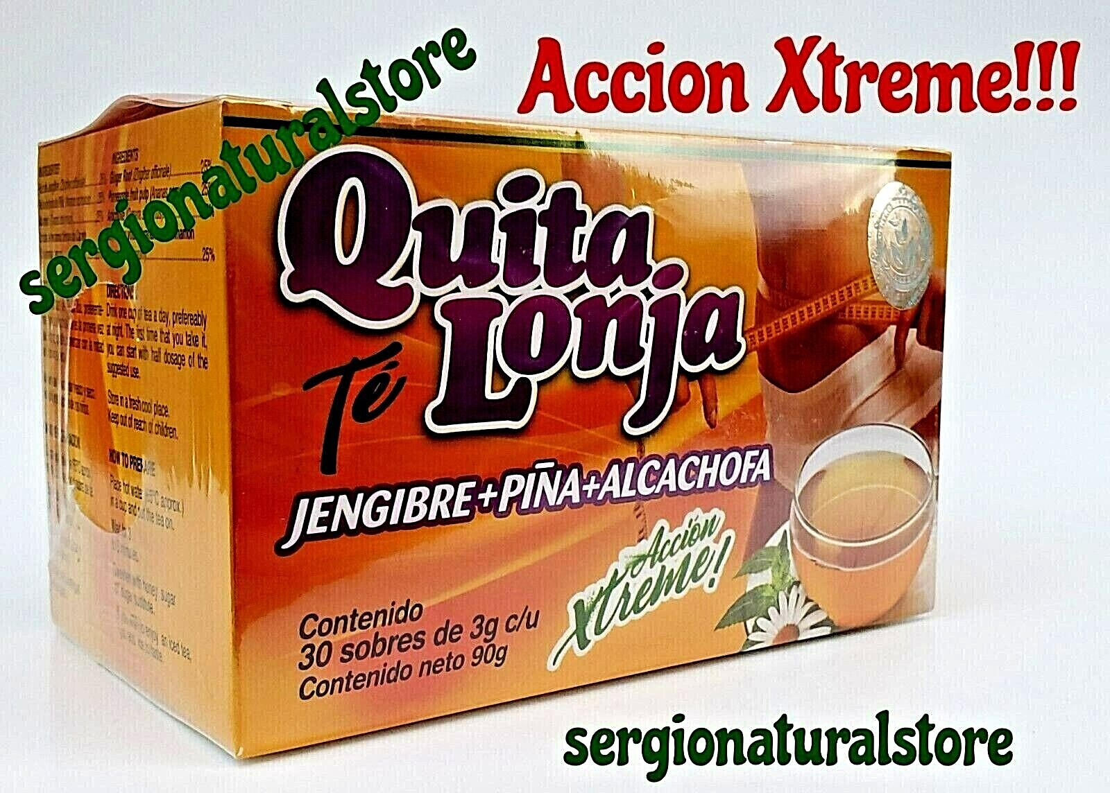 3 Boxes Te Quita Lonja Tea Jegibre + Piña 90 Bags Accion Xtreme! 100% Efectivo