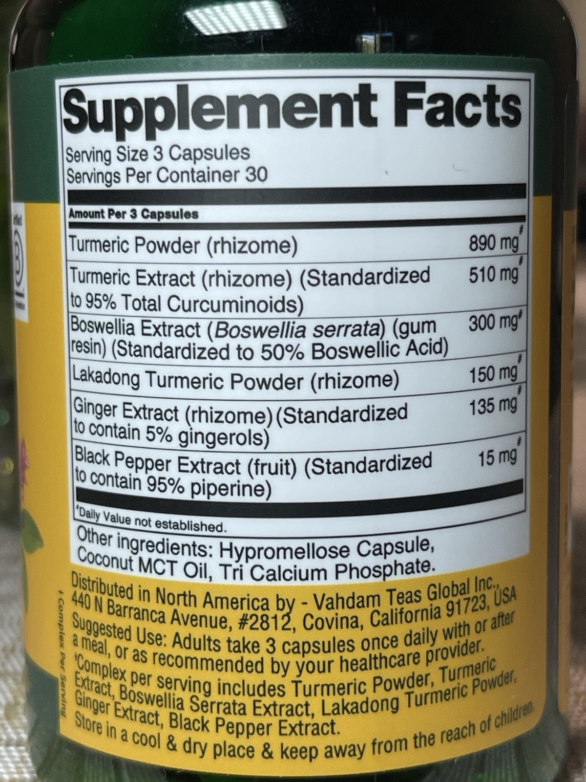 Vahdam Turmeric Curcumin Boswellia Piperine 2000mg Joint Health 90 Capsules New