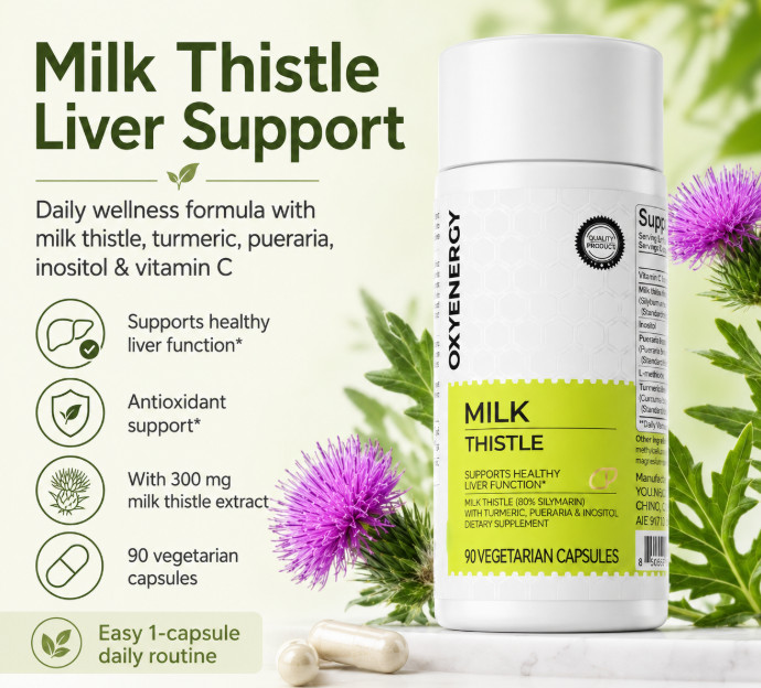 Milk Thistle Liver Support Supplement Silymarin Turmeric 90 Vegetarian Capsules