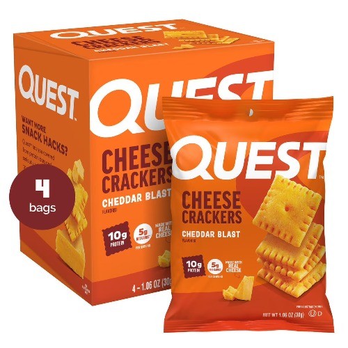 (3 pack) Quest Cheese Crackers, Cheddar Blast flavor, 10g of Protein,4 Ct