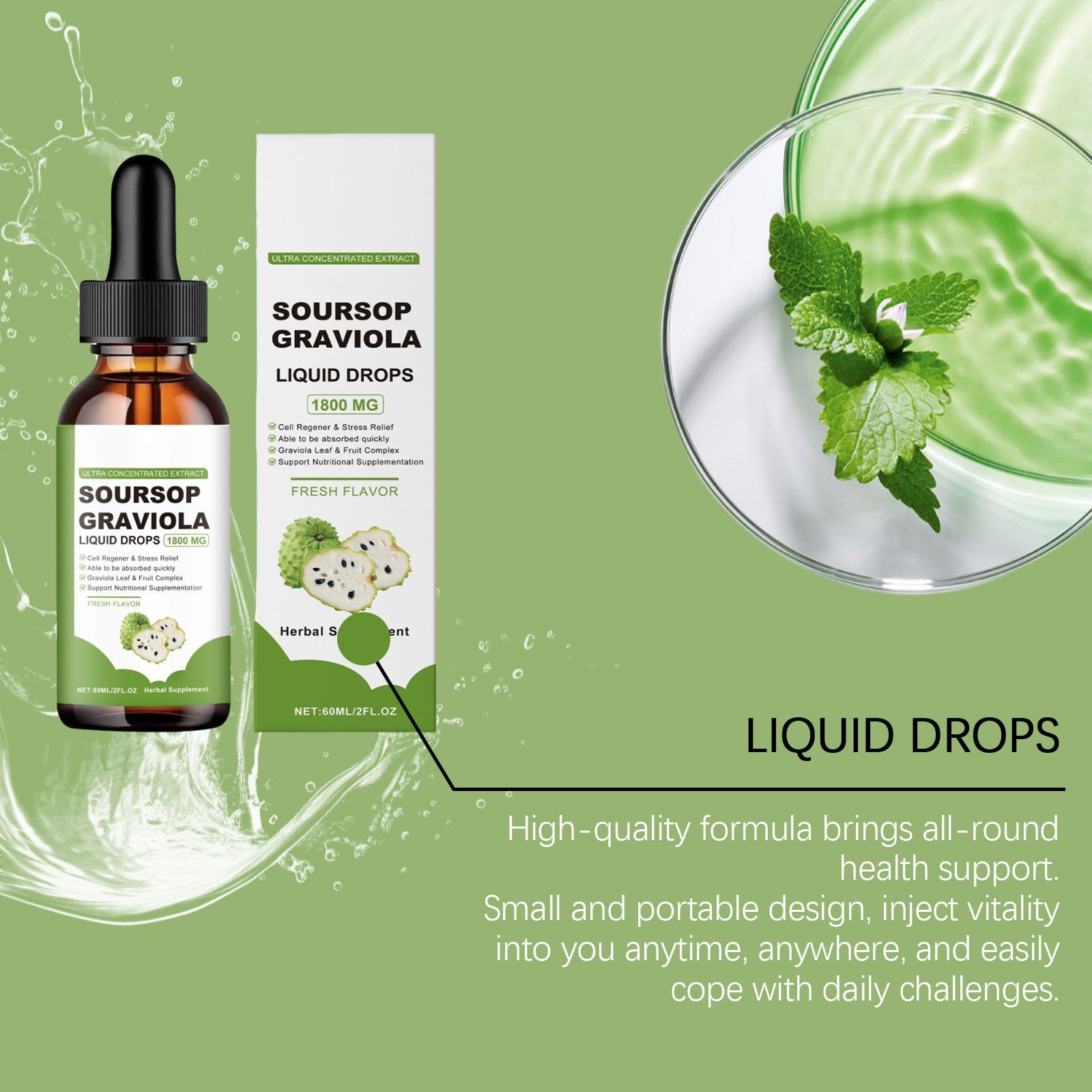 60ML Soursop Graviola Extract 1800MG Guanabana Annona Antioxidant Liquid Drop