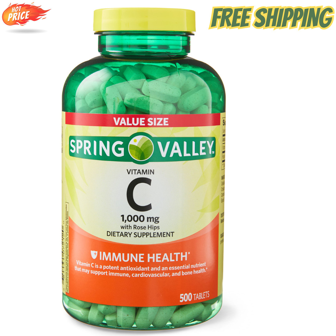 Spring Valley 1000mg Vitamin C with Rose Hips Tablets – 500 Count