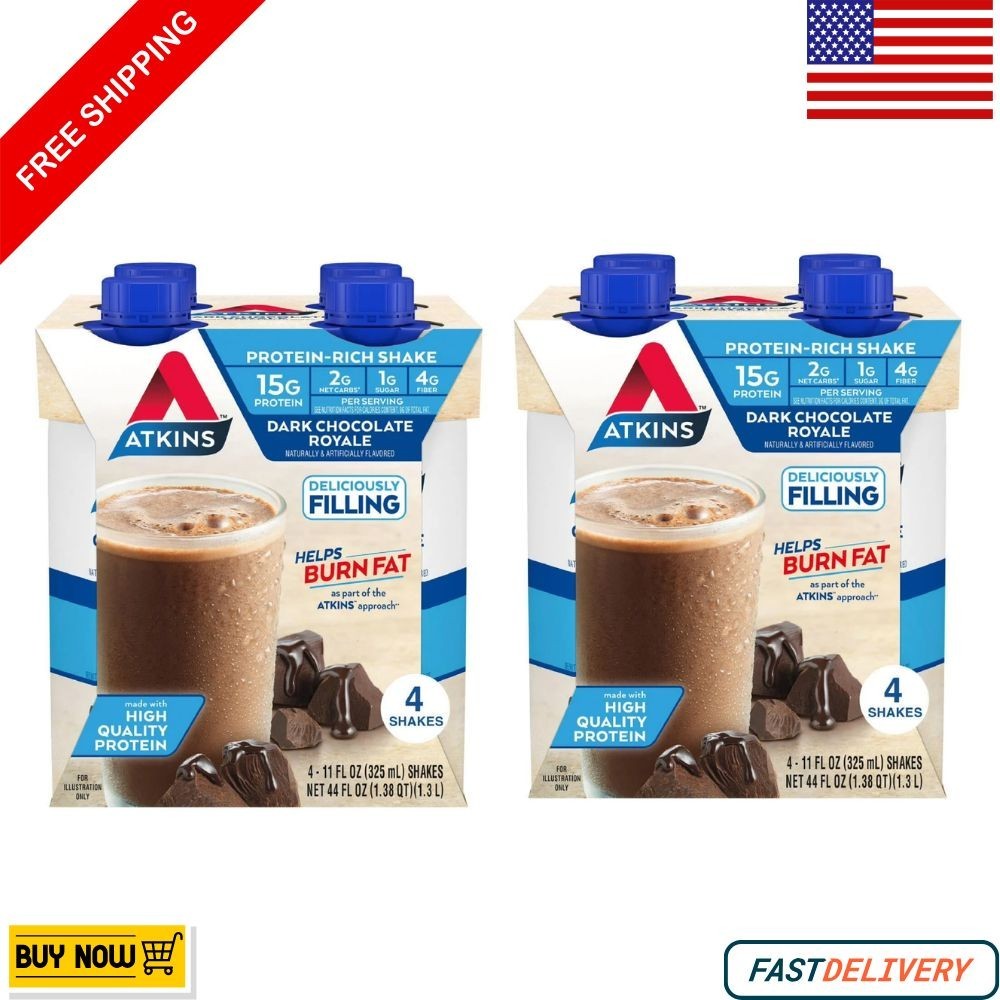 Atkins Dark Chocolate Royale Protein Shake | High Protein | Low Carb (8-Pack)