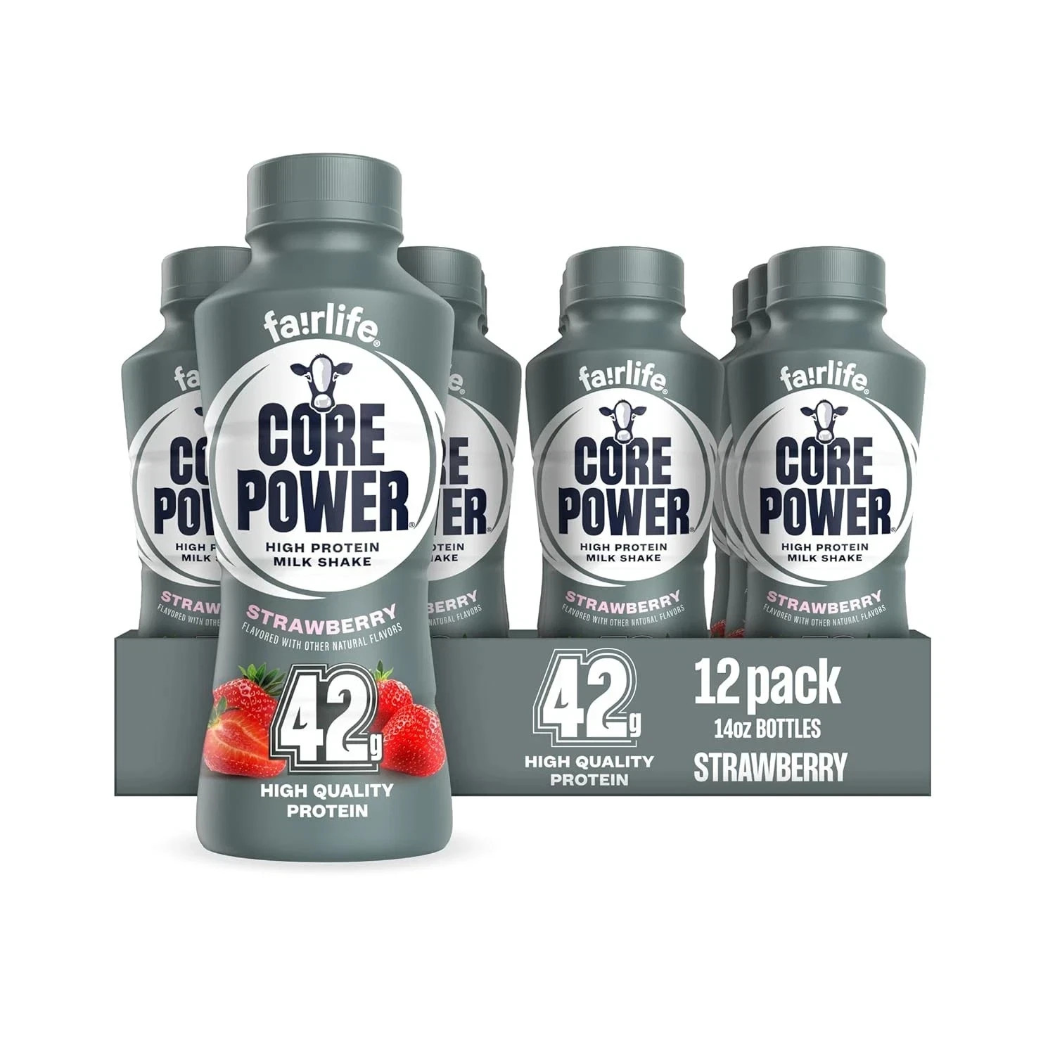 Core Power Elite High Protein Shake, Strawberry, 42g Bottle, 14oz, 12 Pack
