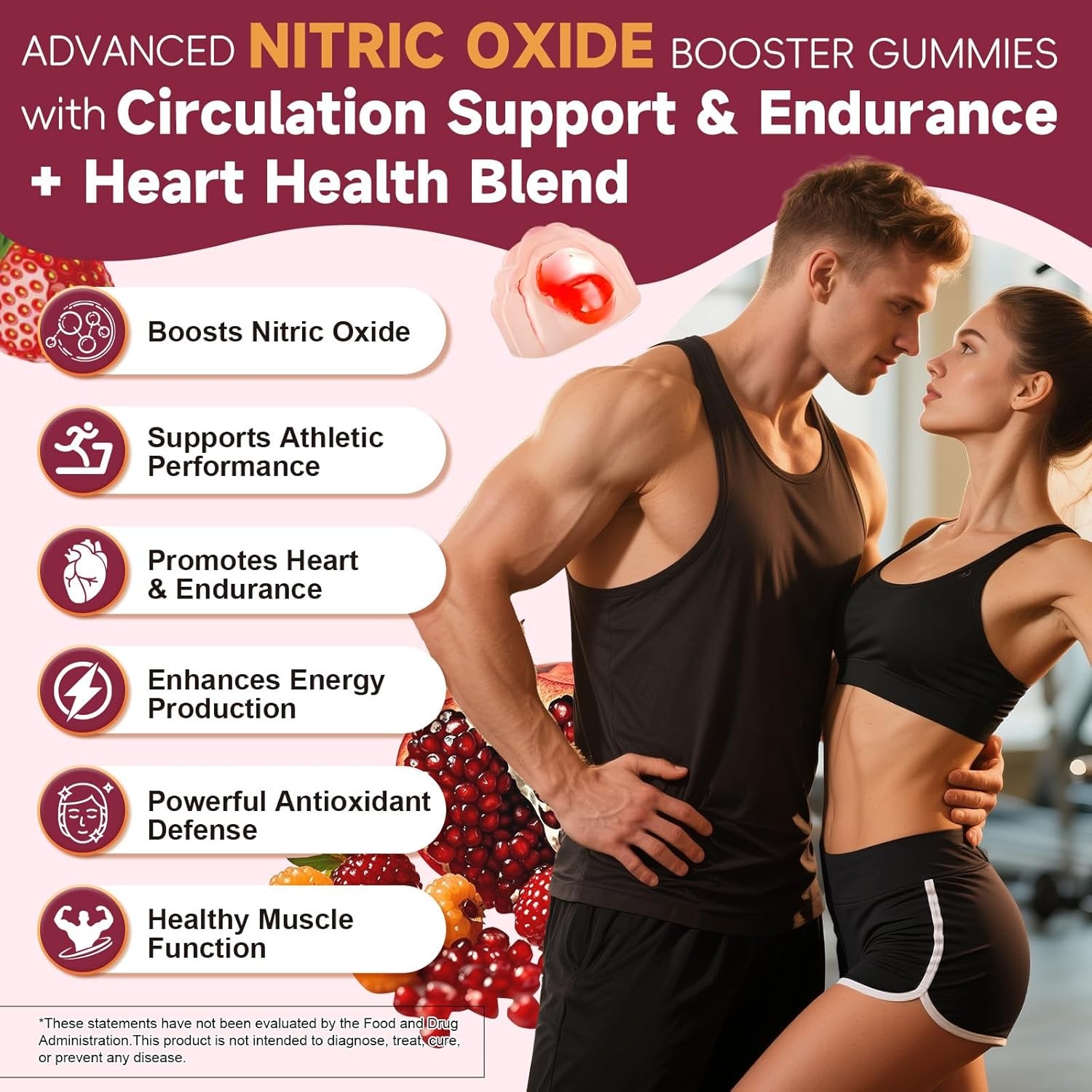Nitric Oxide Booster Beet Root Gummies with L-Arginine, L-Citrulline, Grape Seed