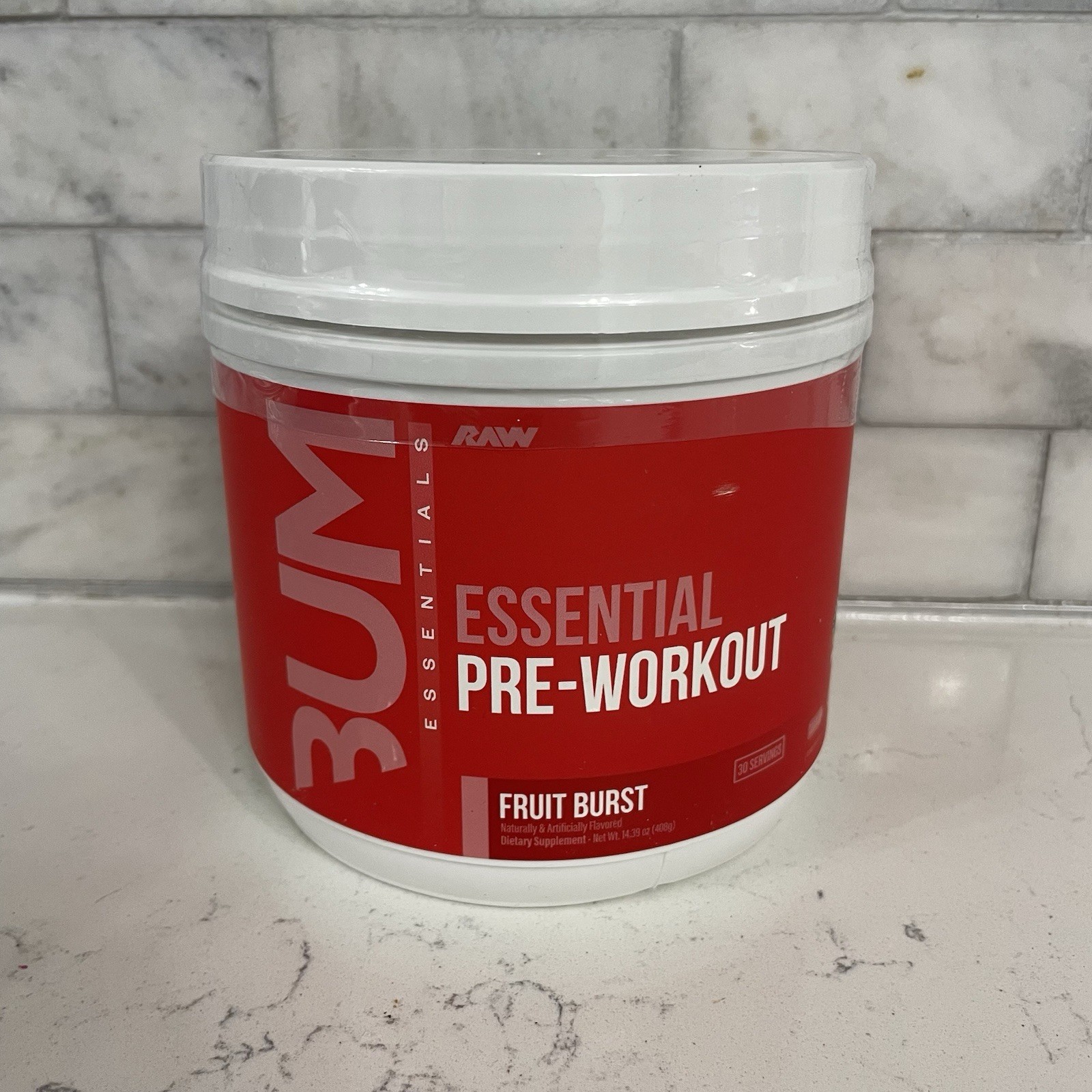 RAW NUTRITION ESSENTIAL PRE WORKOUT POWDER, Fruit Burst, 30 Servings Exp 11/2026