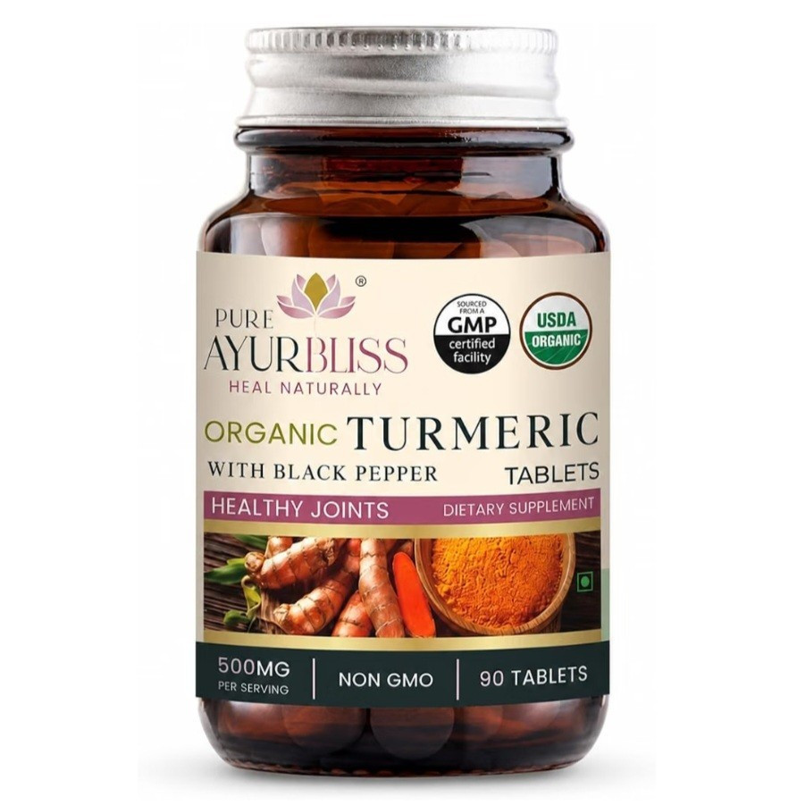 Pure Ayurbliss Turmeric + Black Pepper 500mg 90 Tablets USDA Organic Vegan