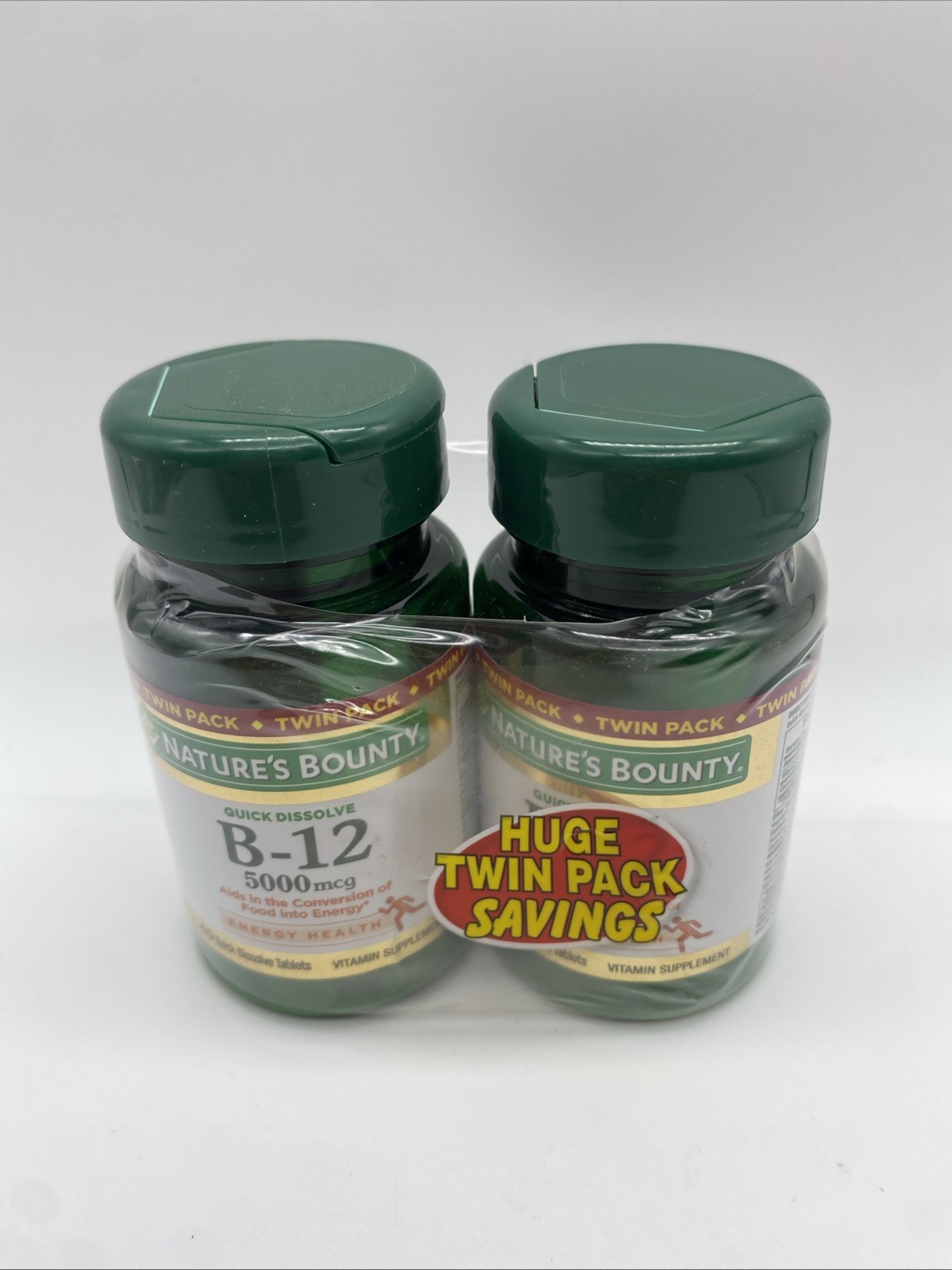 2 X Nature’s Bounty, B-12, Twin Pack, Naturally Cherry Flavor, 5,000 mcg, 40 Qui