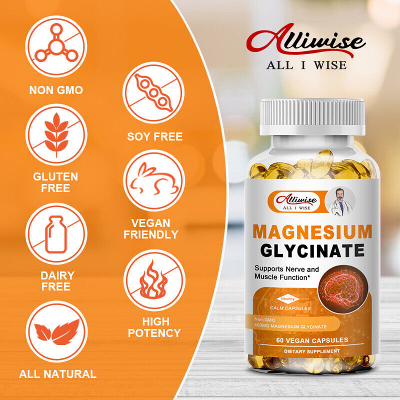 Magnesium Glycinate 400mg High Absorption,Improved Sleep,Stress & Anxiety Relief