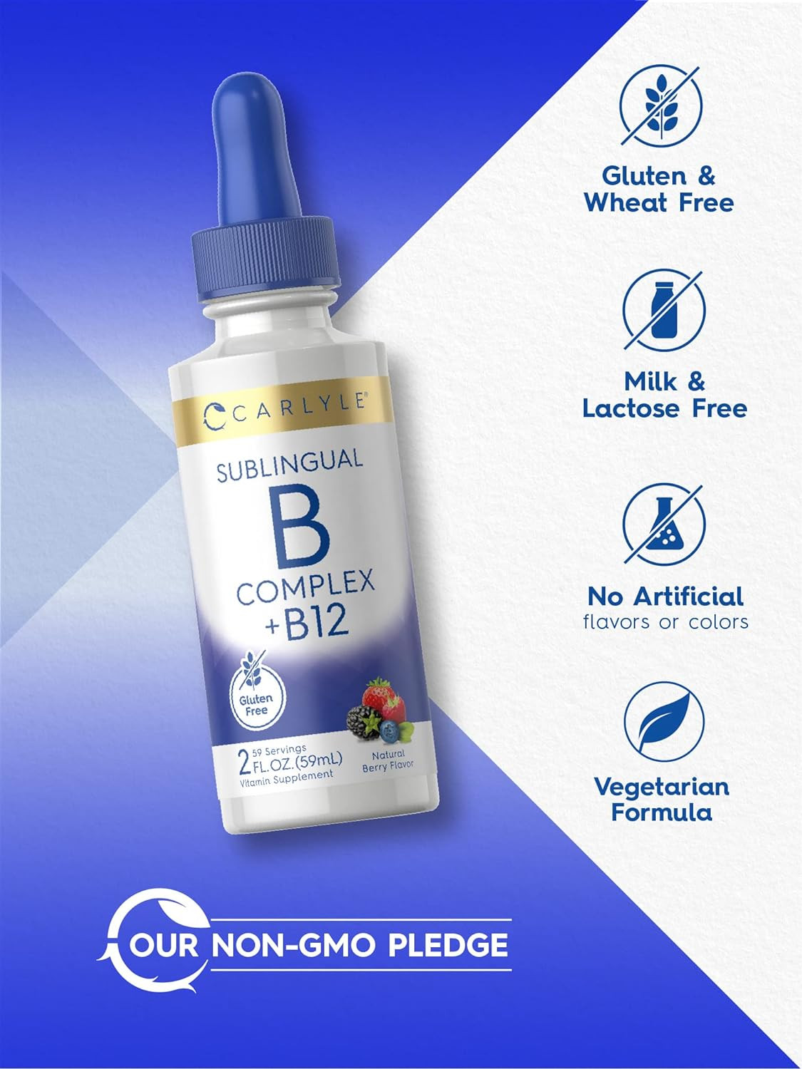 Sublingual Vitamin B Complex with B12 2 Fluid Ounces Berry Flavor Vegetarian, No