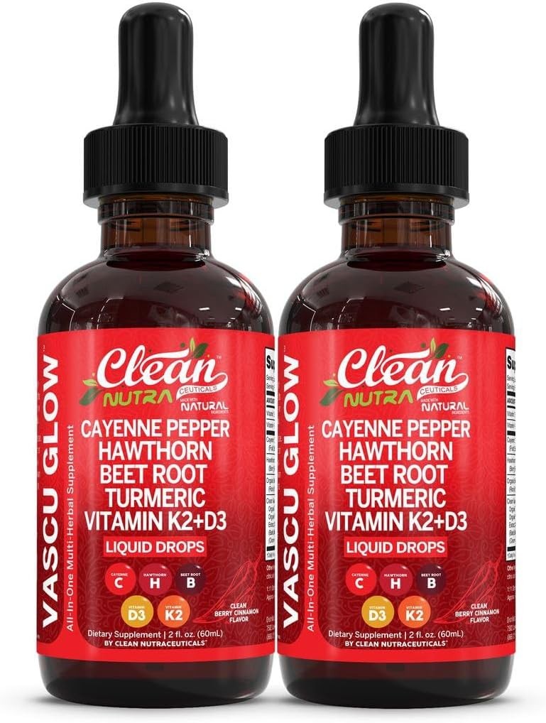 Clean Nutra Cayenne Pepper Drops Supplement Liquid+Hawthorn Berry, Vitamin D3 K2