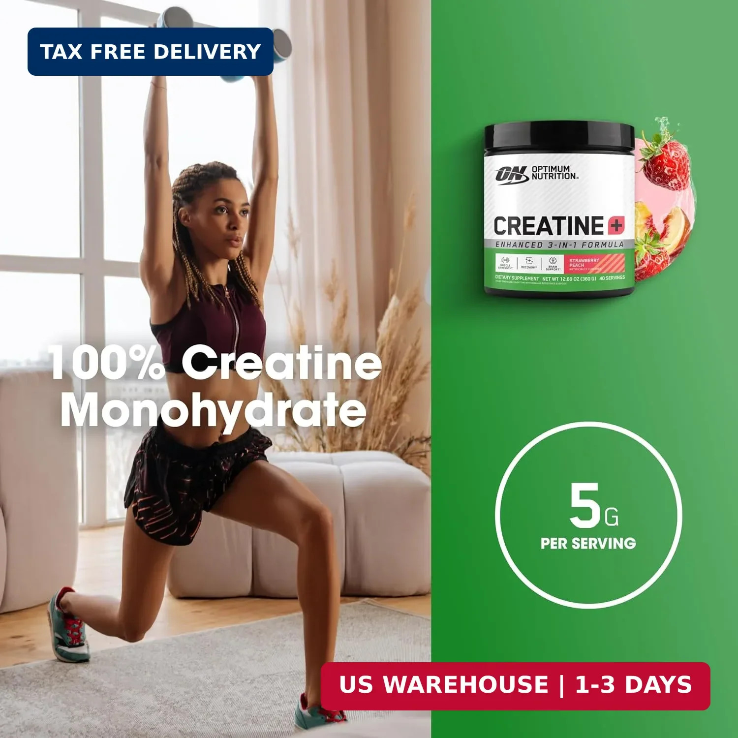 Optimum Nutrition Nutricost Creatine Monohydrate Peach 40 Servings, 360 Grams
