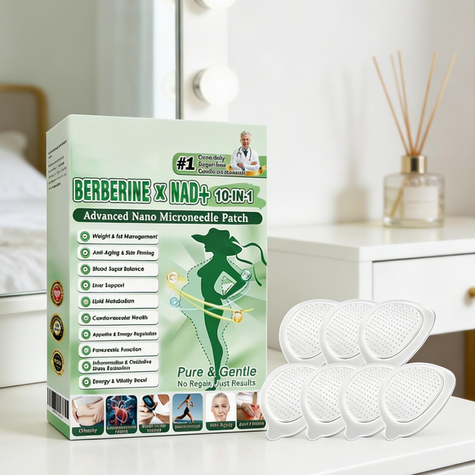 Premium Moringa Berberine 10-in-1 Advanced Nano Microneedle Patch (7pcs/box)