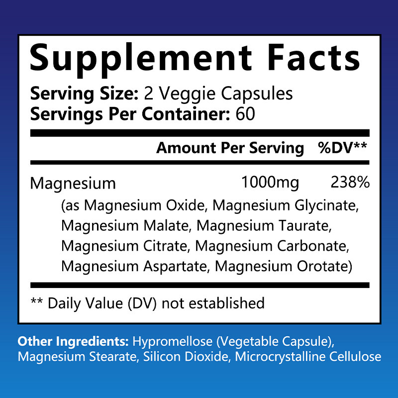 Magnesium Complex 1000mg 8 Elemental Magnesium 120 Capsules Bone Joint Health