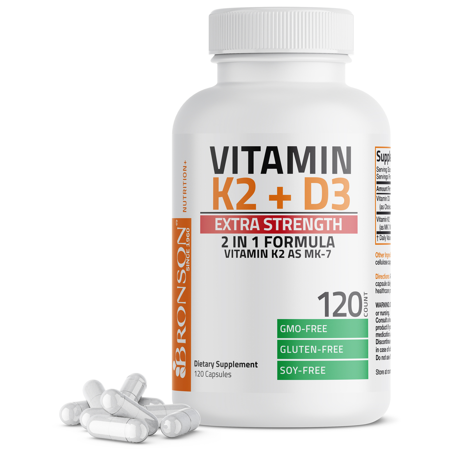 Vitamin K2 (MK7) + D3 Extra Strength Bone & Heart Health Non GMO, 120 Capsules