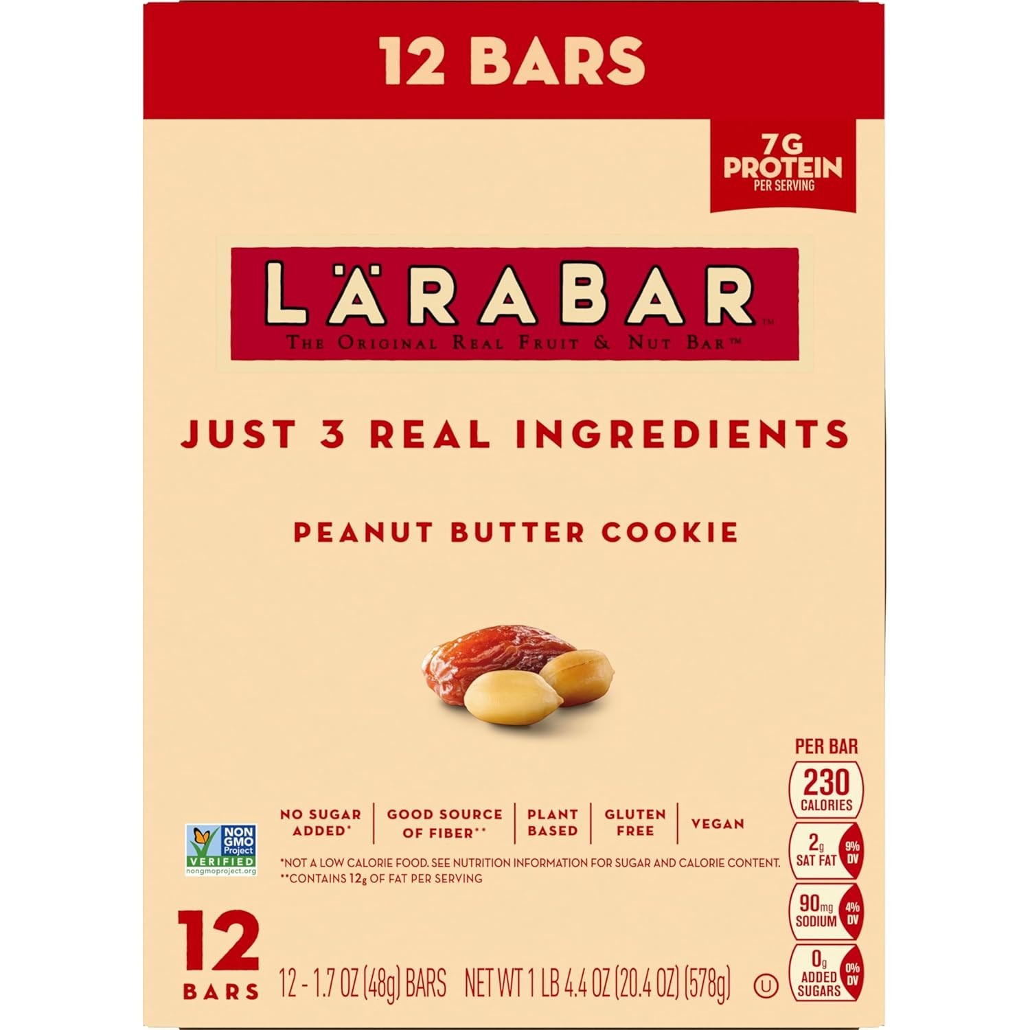 On-the-Go Larabar Peanut Butter Cookie Bars – 12 Gluten-Free Snack Bars, 20.4 oz