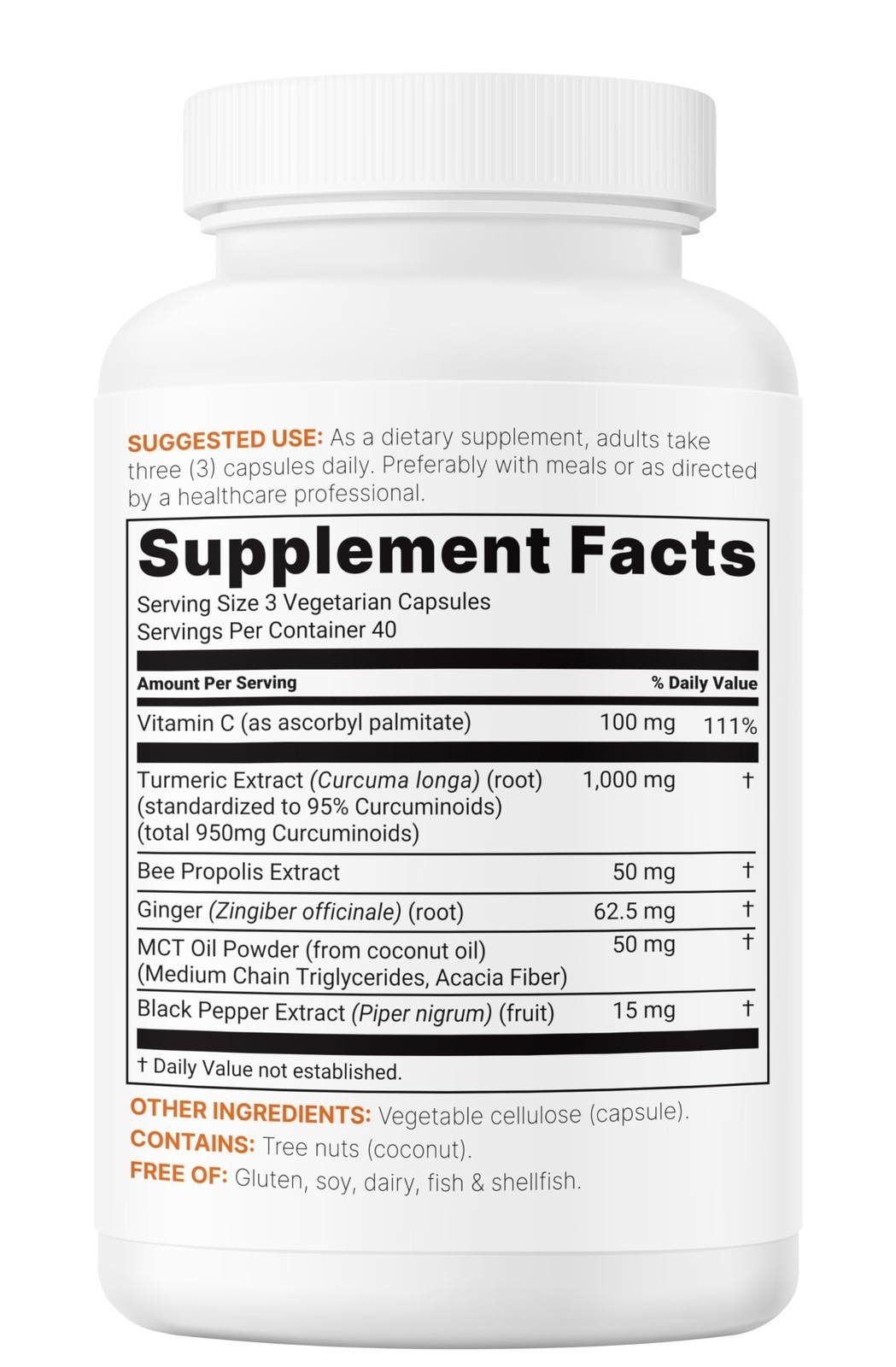 Pure Turmeric Curcumin 1000mg 120 Veggie Caps 95% Curcuminoids Black Pepper