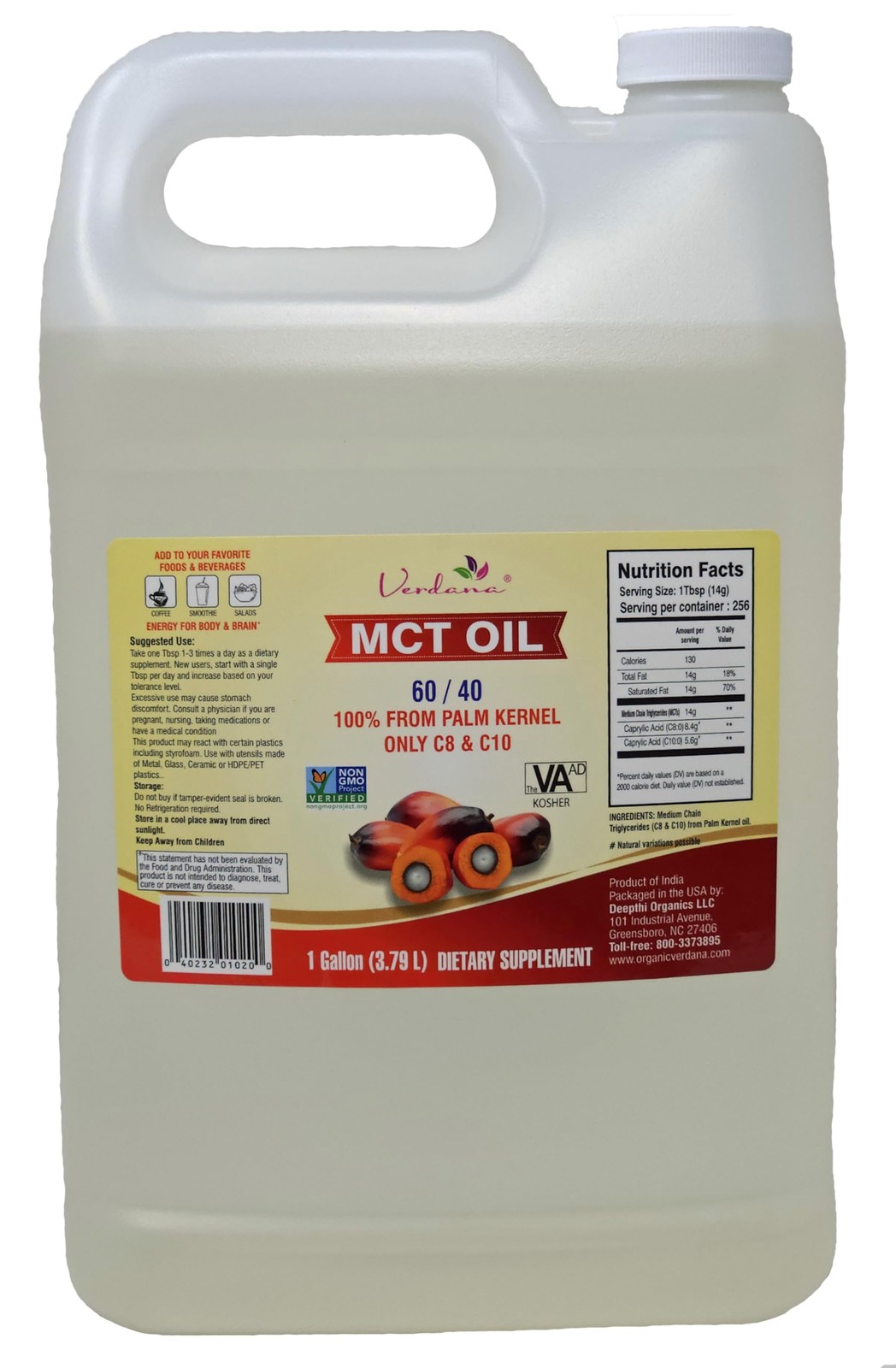 Food Grade MCT Oil – 1 Gallon (128 Fl Oz) – Premium C8/C10 Triglycerides – Ke…