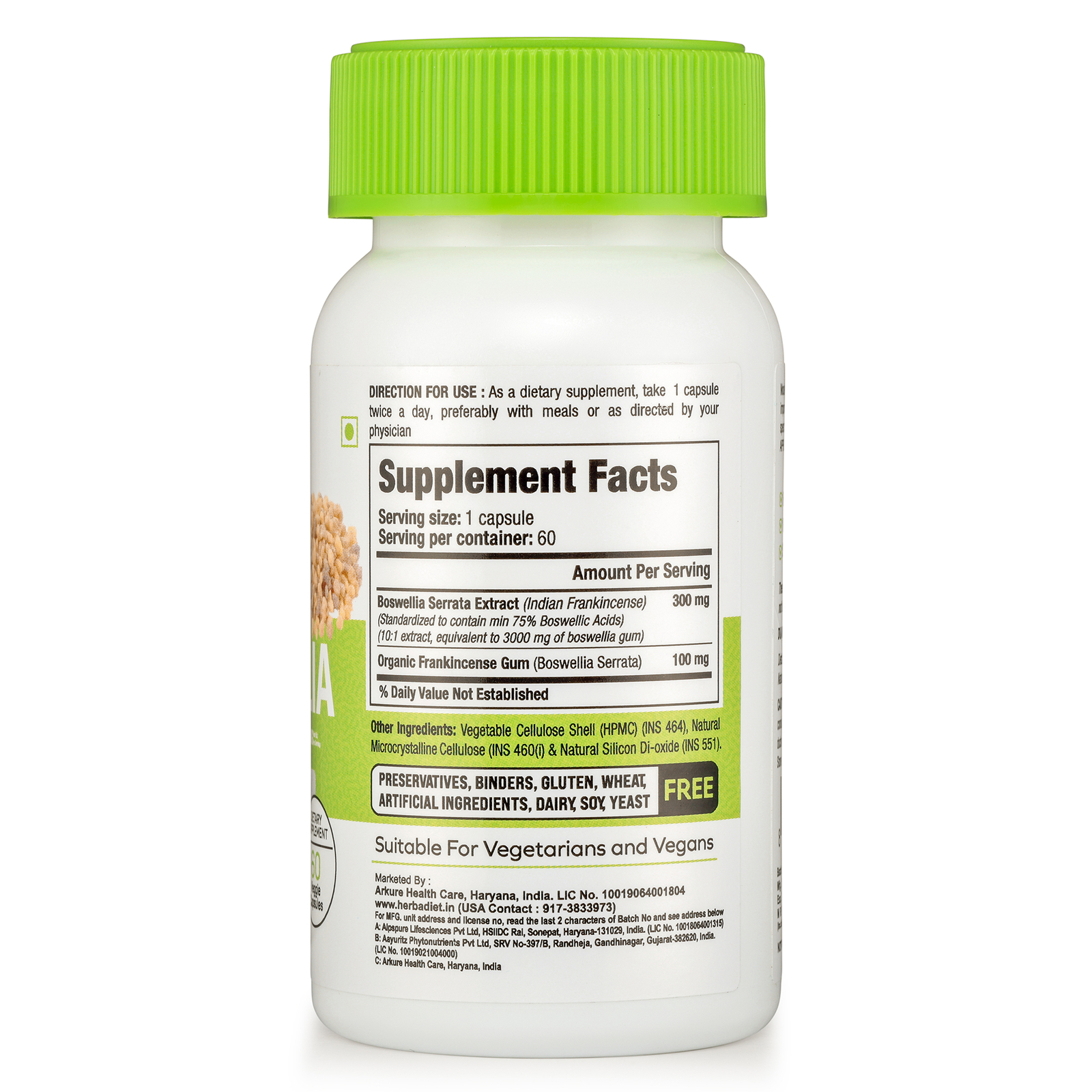 Boswellia Serrata Extract Capsules 75% Boswellic Acids Joint Support 300mg