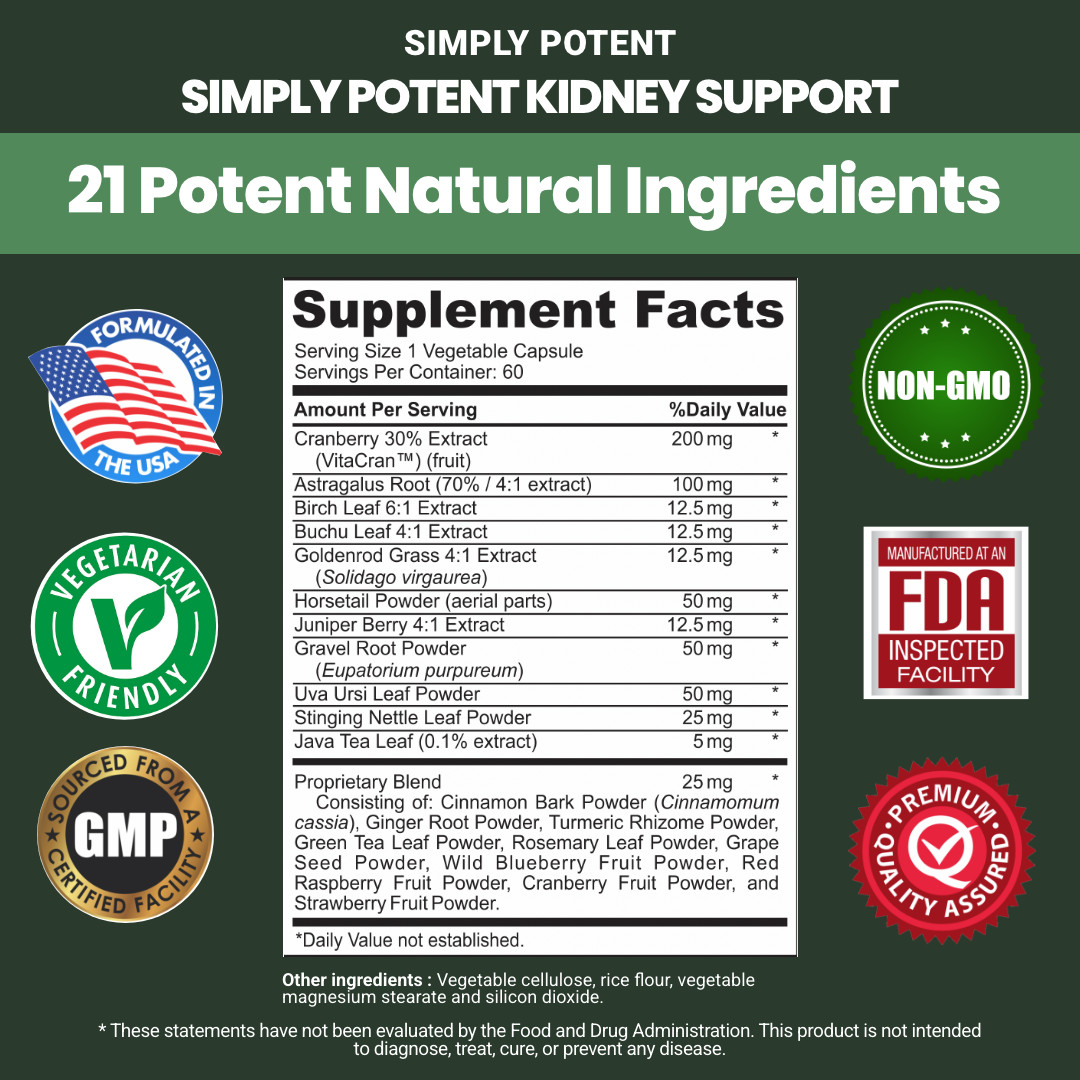 Kidney Support Supplement, Kidney Cleanse Detox & Repair Formula with 21 Herbs