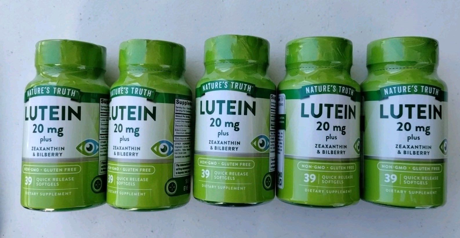 NEW 5 PACK Nature’s Truth Lutein 195 (39 X 5) 20 mg Rapid Release Softgels