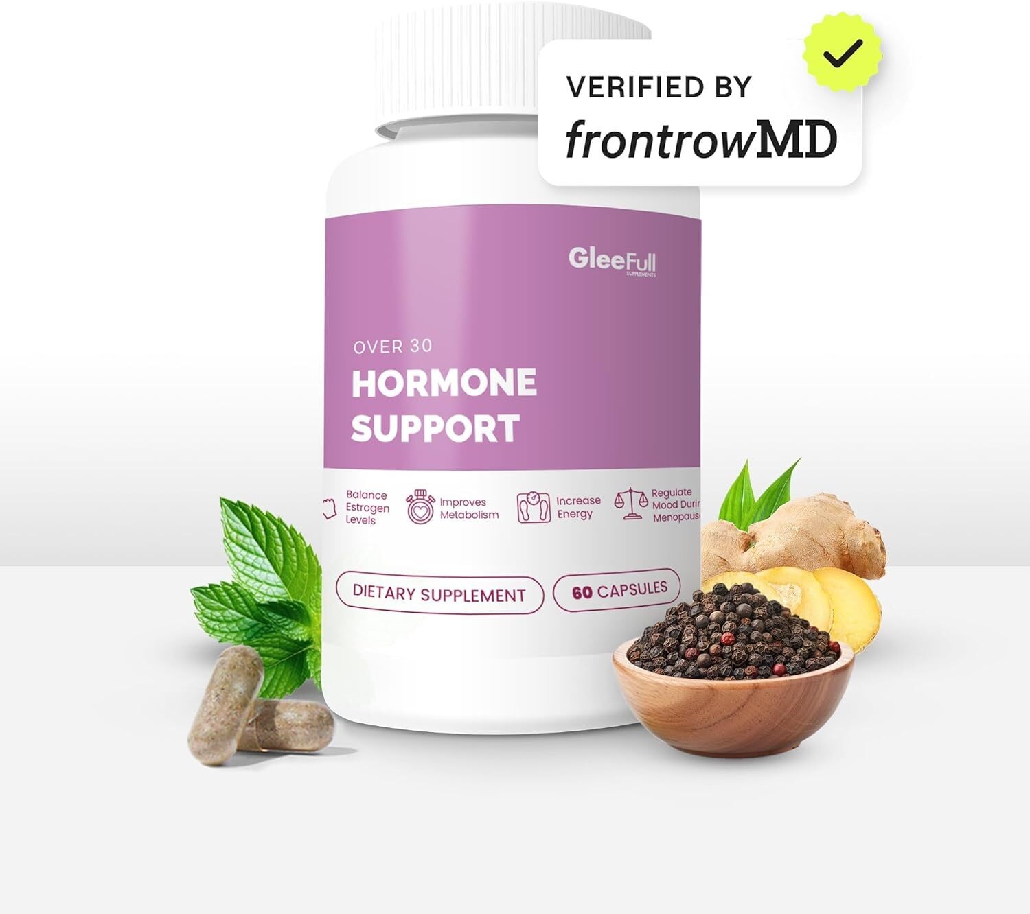 Over GleeFull 30 Hormone Support Menopause Supplement for Women Hot Flash Relief