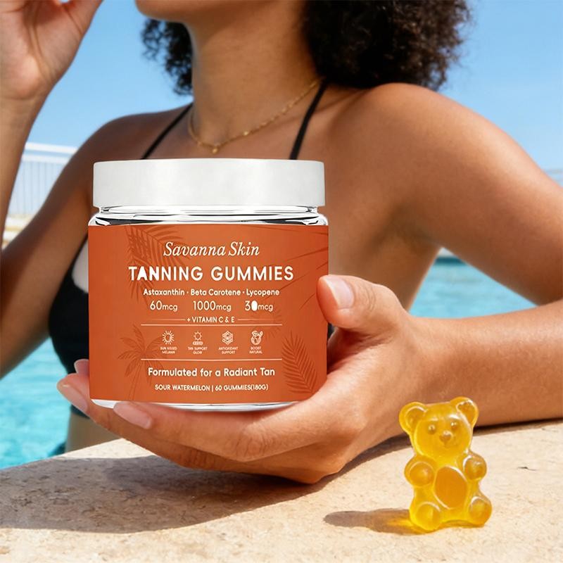 & Skin Tanning Gummies, includes Vitamin C Savanna E, Astaxanthin, Beta Carotene