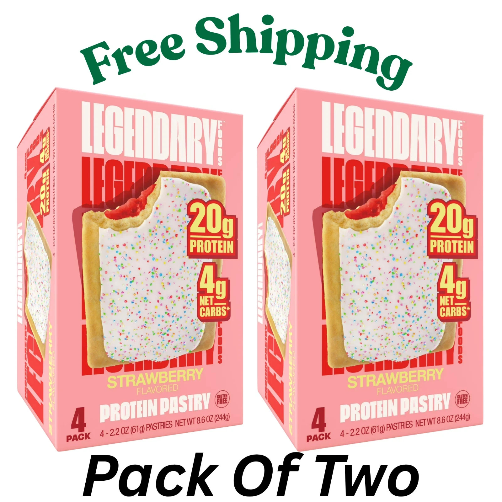 Legendary Foods Protein Pastry – Strawberry 4 Pack X 2 Protein Snack Keto Friend